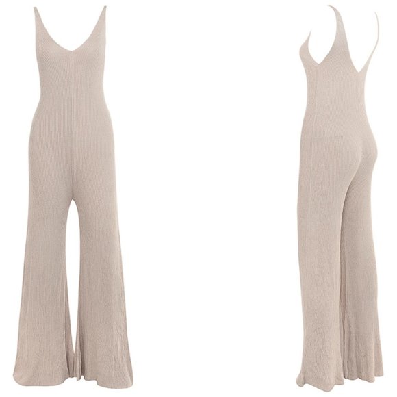 House of CB 'Evana' Stone Ribbed Knit Jumpsuit NWT - Picture 6 of 9